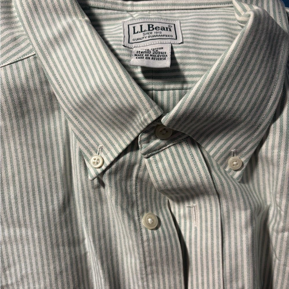 L.L. Bean Green and White Casual Button Down Shirt